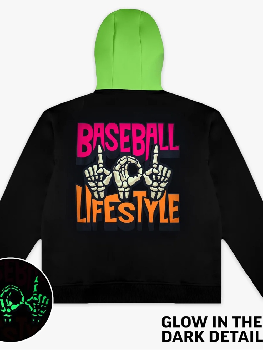 Baseball Lifestyle Kids Glow-In-The-Dark Hoodie - Black & Green